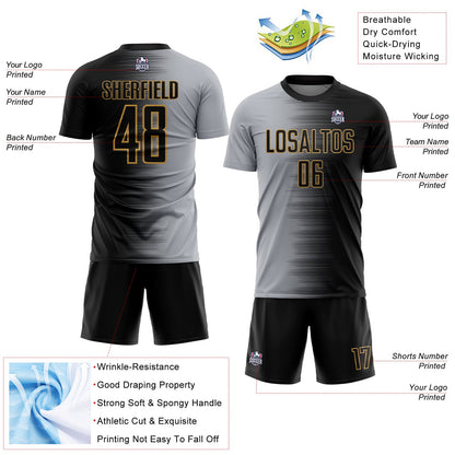 Custom Black Gray-Old Gold Gradient Line Sublimation Soccer Uniform Jersey - Sky-Custom