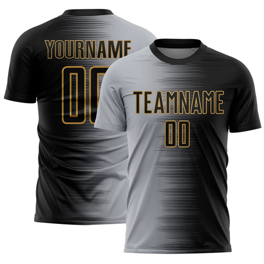 Custom Black Gray-Old Gold Gradient Line Sublimation Soccer Uniform Jersey - Sky-Custom