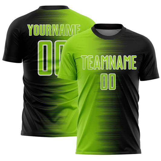 Custom Black Neon Green-White Gradient Line Sublimation Soccer Uniform Jersey - Sky-Custom