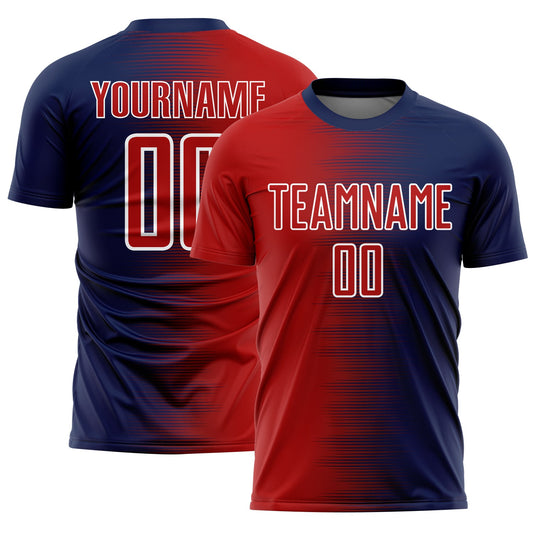 Custom Navy Red-White Gradient Line Sublimation Soccer Uniform Jersey - Sky-Custom