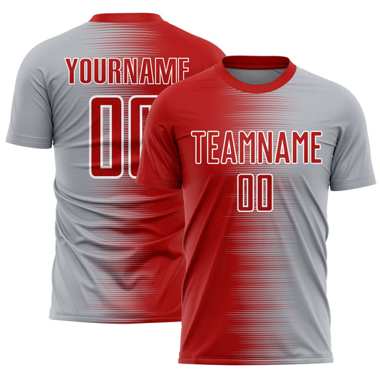 Custom Red Gray-White Gradient Line Sublimation Soccer Uniform Jersey - Sky-Custom
