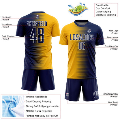 Custom Navy Gold-White Gradient Line Sublimation Soccer Uniform Jersey - Sky-Custom
