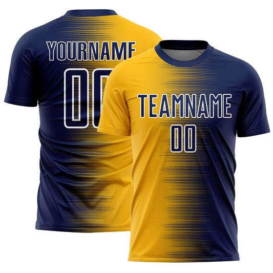 Custom Navy Gold-White Gradient Line Sublimation Soccer Uniform Jersey - Sky-Custom