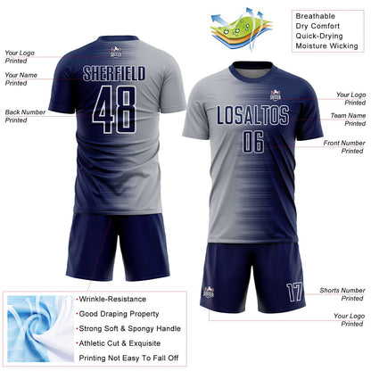 Custom Navy Gray-White Gradient Line Sublimation Soccer Uniform Jersey - Sky-Custom