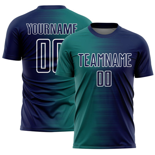 Custom Navy Teal-White Gradient Line Sublimation Soccer Uniform Jersey - Sky-Custom