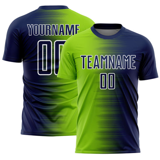Custom Navy Neon Green-White Gradient Line Sublimation Soccer Uniform Jersey - Sky-Custom