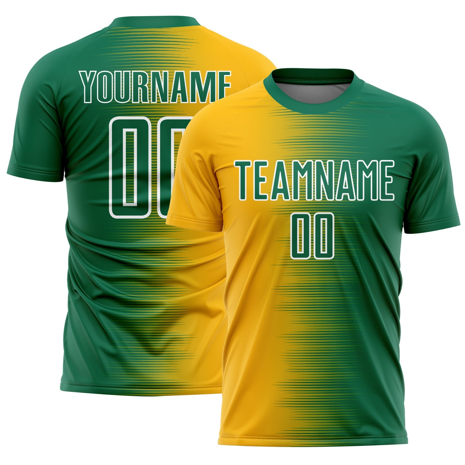 Custom Kelly Green Gold-White Gradient Line Sublimation Soccer Uniform Jersey - Sky-Custom