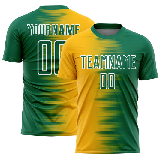Custom Kelly Green Gold-White Gradient Line Sublimation Soccer Uniform Jersey - Sky-Custom
