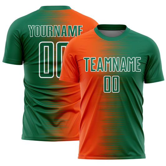 Custom Kelly Green Orange-White Gradient Line Sublimation Soccer Uniform Jersey - Sky-Custom