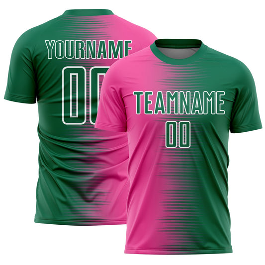 Custom Kelly Green Pink-White Gradient Line Sublimation Soccer Uniform Jersey - Sky-Custom