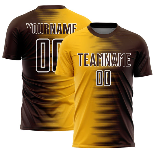 Custom Brown Gold-White Gradient Line Sublimation Soccer Uniform Jersey - Sky-Custom