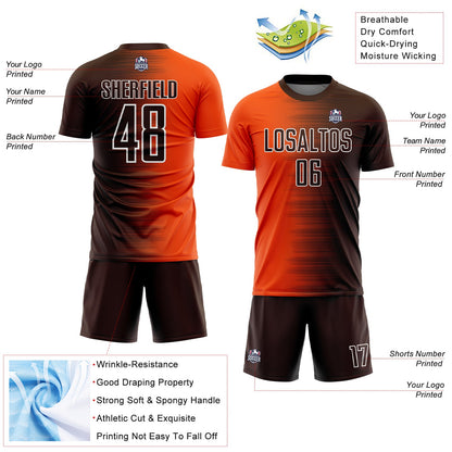 Custom Brown Orange-White Gradient Line Sublimation Soccer Uniform Jersey - Sky-Custom