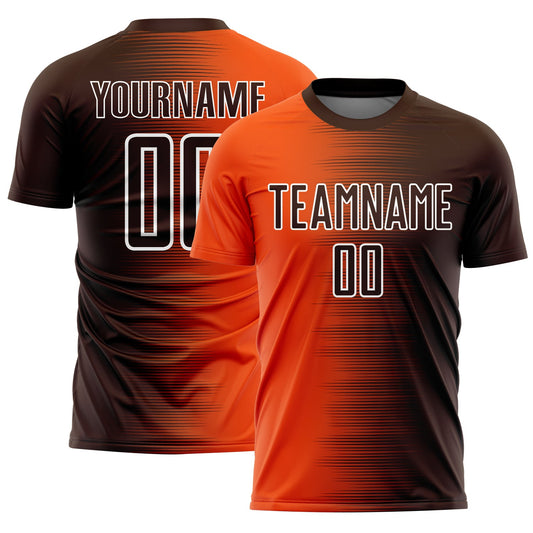 Custom Brown Orange-White Gradient Line Sublimation Soccer Uniform Jersey - Sky-Custom