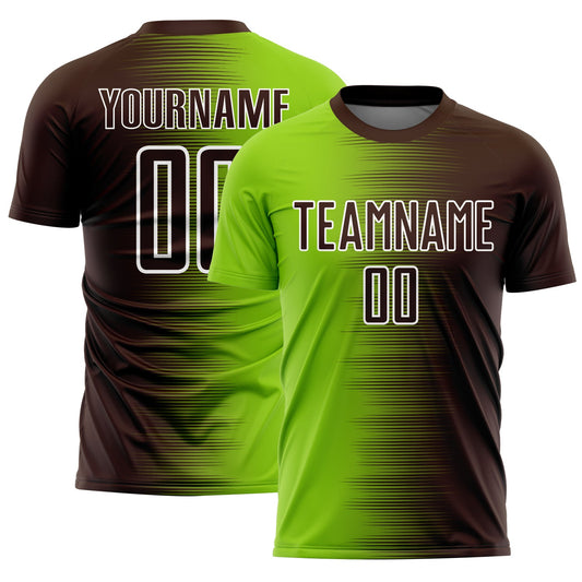 Custom Brown Neon Green-White Gradient Line Sublimation Soccer Uniform Jersey - Sky-Custom