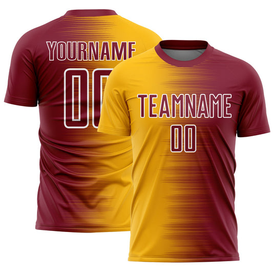 Custom Crimson Gold-White Gradient Line Sublimation Soccer Uniform Jersey - Sky-Custom