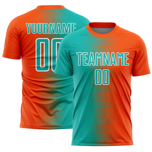 Custom Orange Aqua-White Gradient Line Sublimation Soccer Uniform Jersey - Sky-Custom