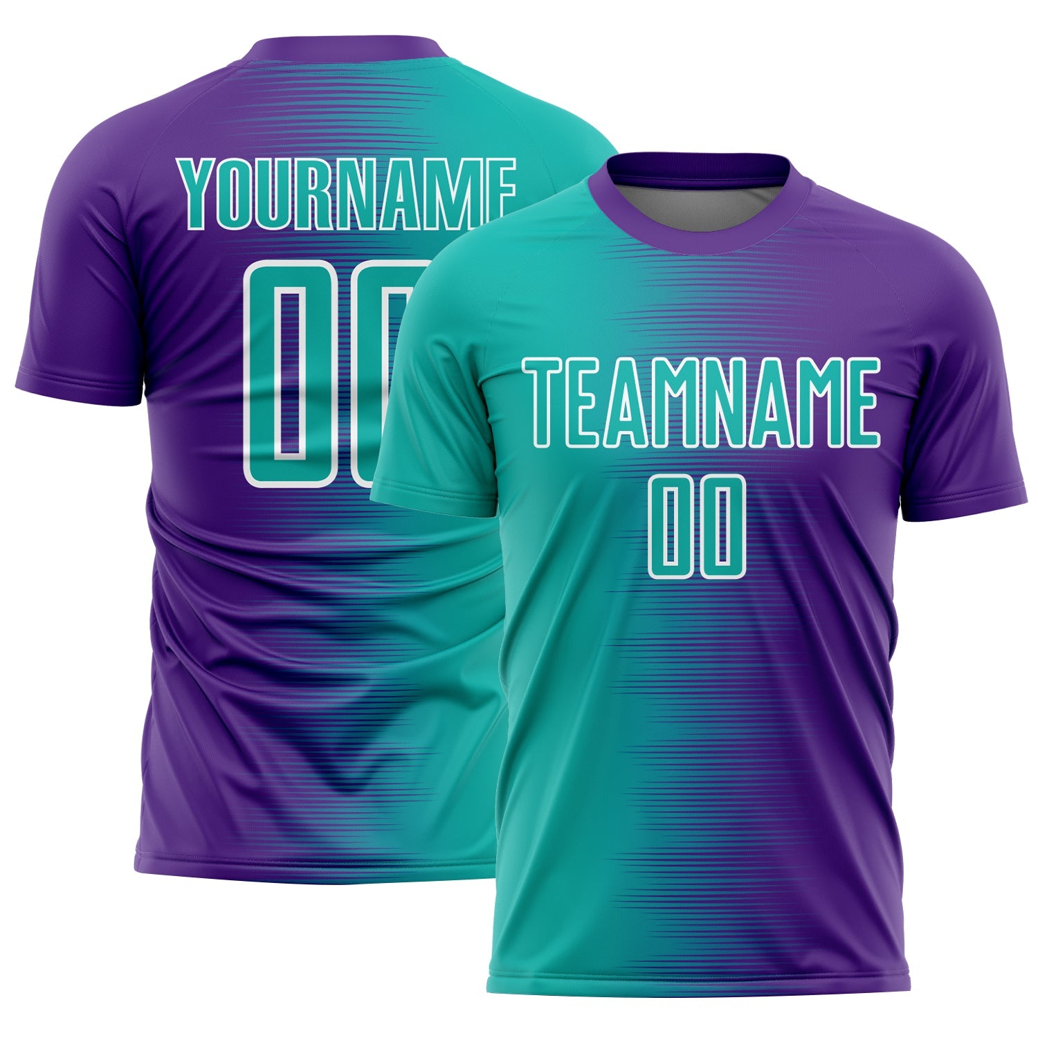 Custom Purple Aqua-White Gradient Line Sublimation Soccer Uniform Jersey - Sky-Custom