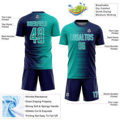 Custom Navy Aqua-White Gradient Line Sublimation Soccer Uniform Jersey - Sky-Custom