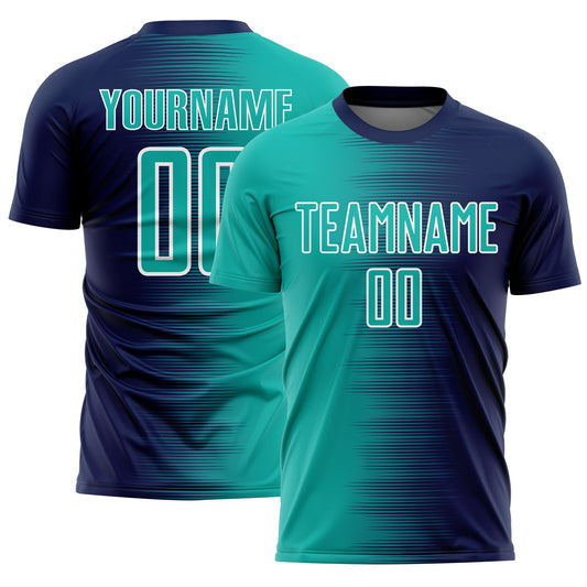 Custom Navy Aqua-White Gradient Line Sublimation Soccer Uniform Jersey - Sky-Custom