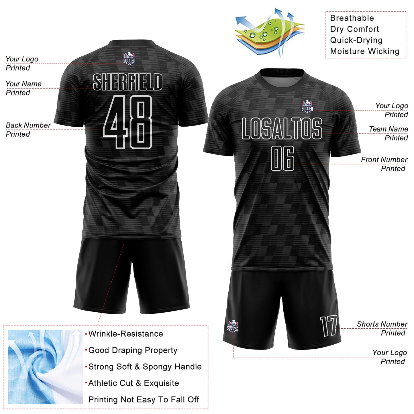 Custom Black White Line Sublimation Soccer Uniform Jersey - Sky-Custom