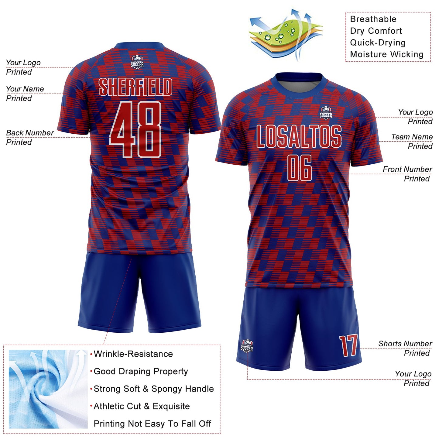 Custom Royal Red-White Line Sublimation Soccer Uniform Jersey - Sky-Custom