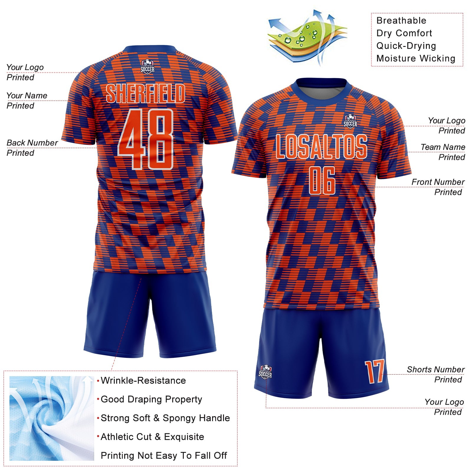 Custom Royal Orange-White Line Sublimation Soccer Uniform Jersey - Sky-Custom