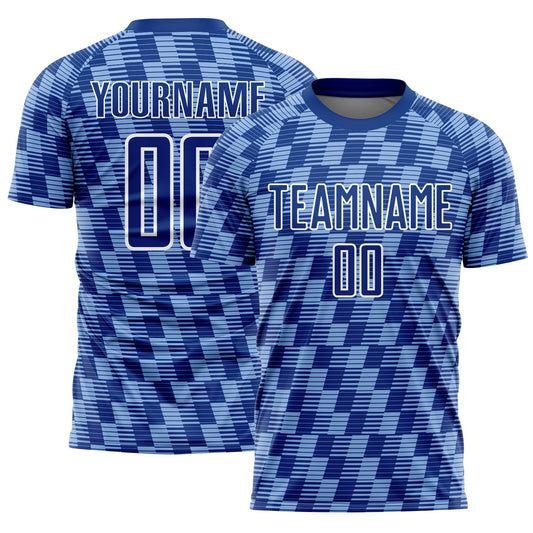 Custom Royal Light Blue-White Line Sublimation Soccer Uniform Jersey - Sky-Custom