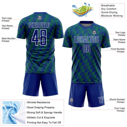 Custom Royal Kelly Green-White Line Sublimation Soccer Uniform Jersey - Sky-Custom