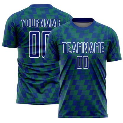 Custom Royal Kelly Green-White Line Sublimation Soccer Uniform Jersey - Sky-Custom