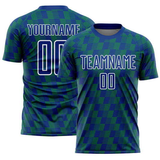 Custom Royal Kelly Green-White Line Sublimation Soccer Uniform Jersey - Sky-Custom