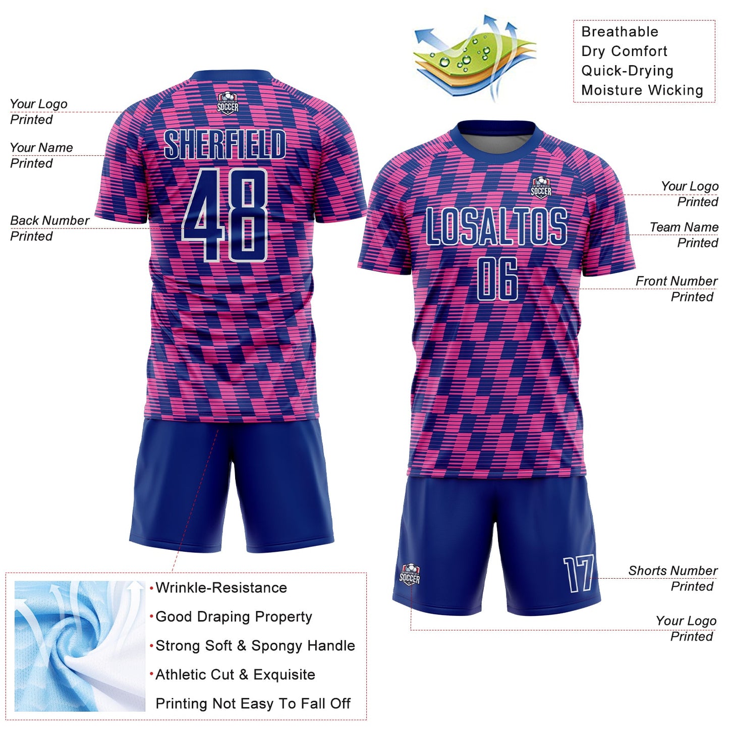 Custom Royal Pink-White Line Sublimation Soccer Uniform Jersey - Sky-Custom