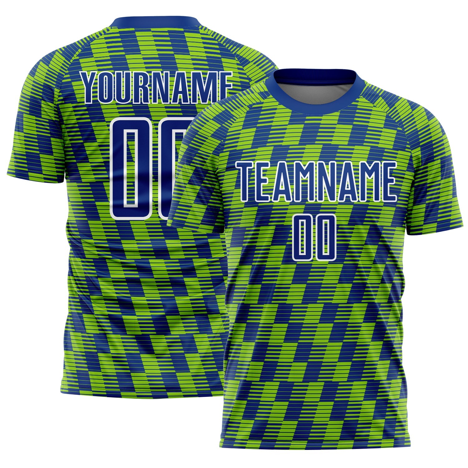 Custom Royal Neon Green-White Line Sublimation Soccer Uniform Jersey - Sky-Custom