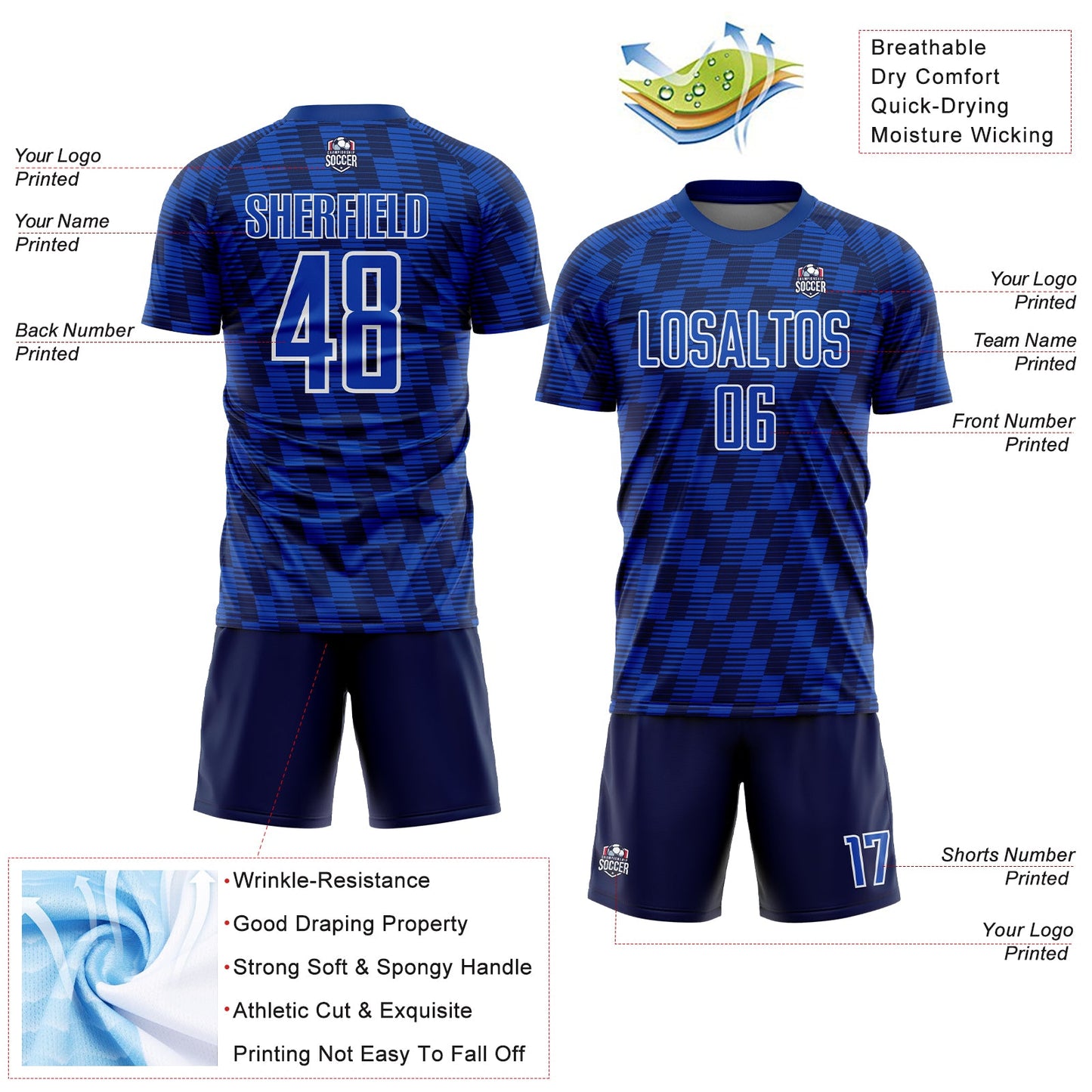 Custom Navy Thunder Blue-White Line Sublimation Soccer Uniform Jersey - Sky-Custom