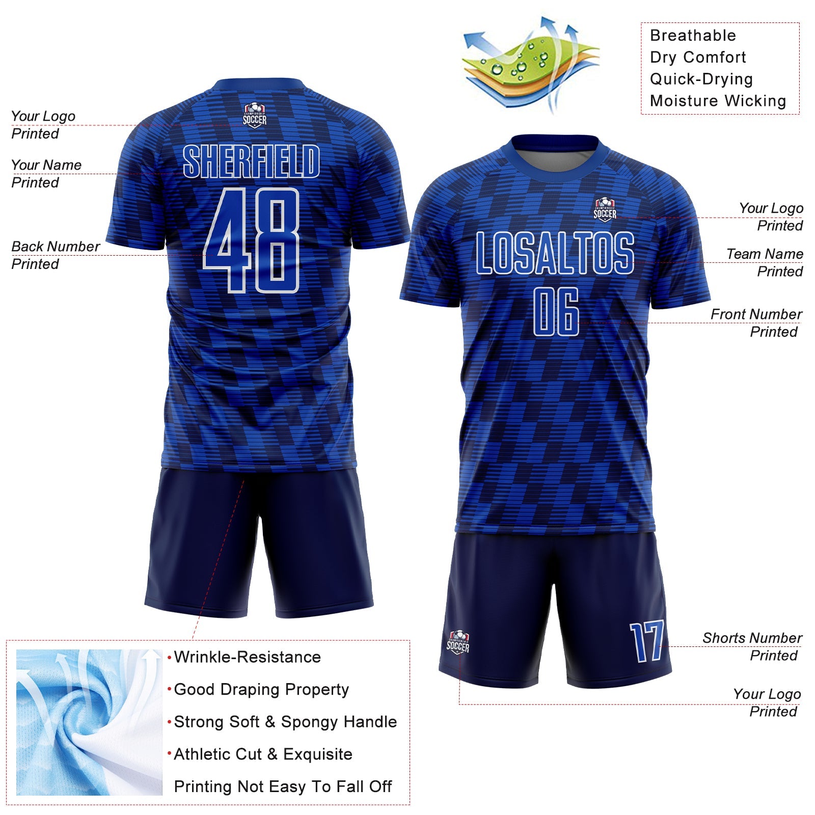 Custom Navy Thunder Blue-White Line Sublimation Soccer Uniform Jersey - Sky-Custom