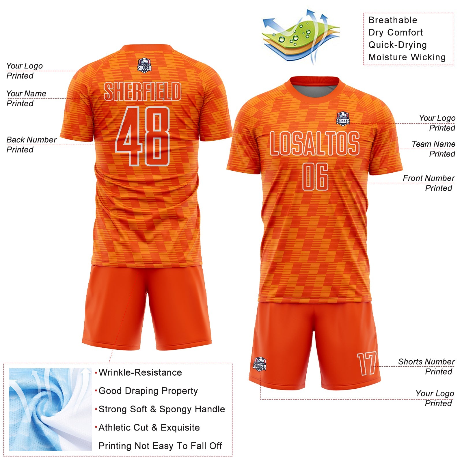Custom Orange Bay Orange-White Line Sublimation Soccer Uniform Jersey - Sky-Custom