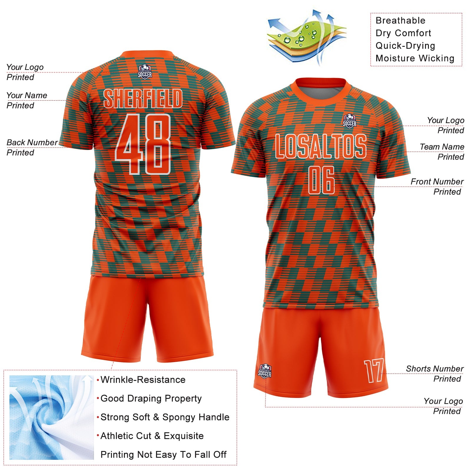 Custom Orange Teal-White Line Sublimation Soccer Uniform Jersey - Sky-Custom