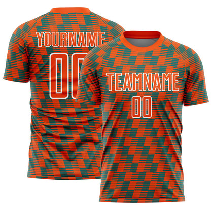Custom Orange Teal-White Line Sublimation Soccer Uniform Jersey - Sky-Custom