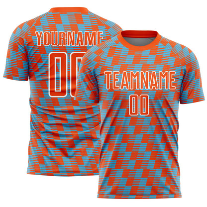 Custom Orange Sky Blue-White Line Sublimation Soccer Uniform Jersey - Sky-Custom