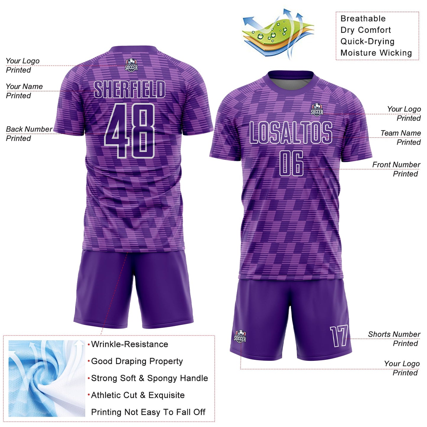 Custom Purple Medium Purple-White Line Sublimation Soccer Uniform Jersey - Sky-Custom