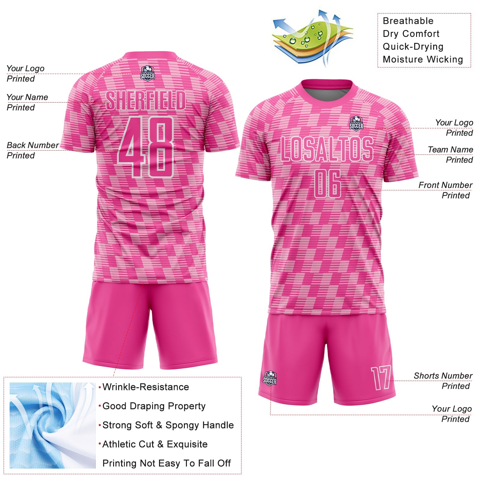 Custom Pink Light Pink-White Line Sublimation Soccer Uniform Jersey - Sky-Custom