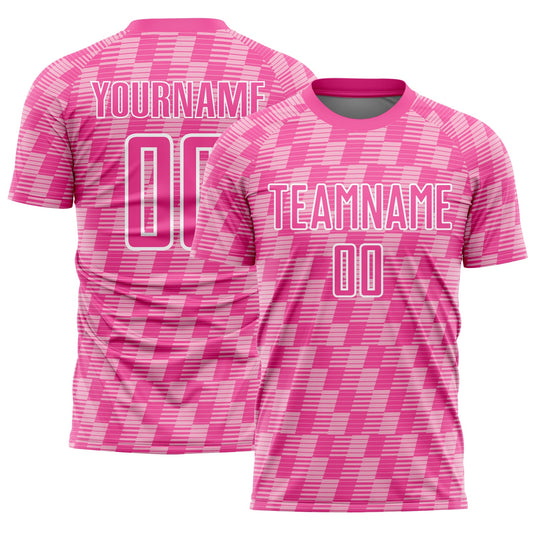 Custom Pink Light Pink-White Line Sublimation Soccer Uniform Jersey - Sky-Custom