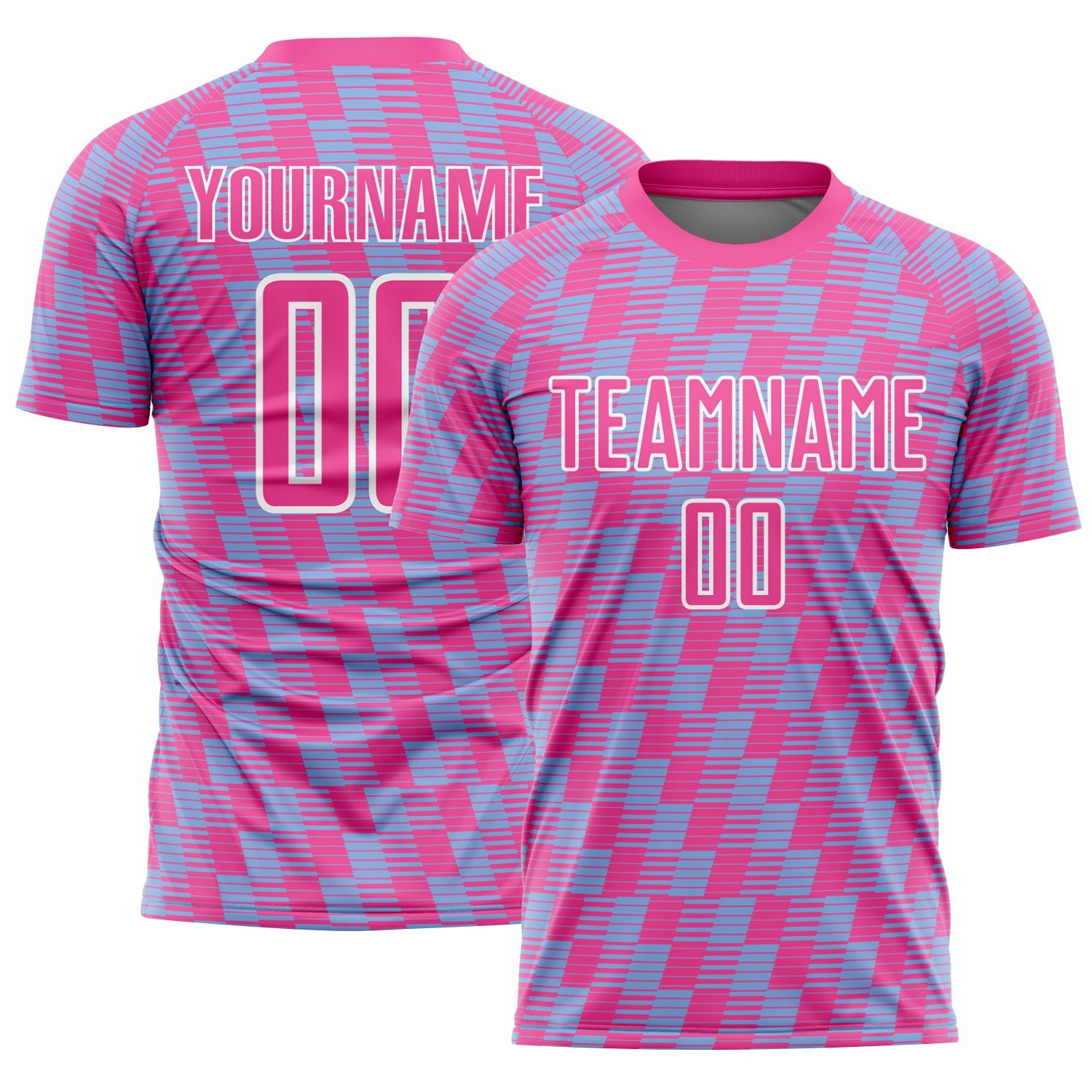 Custom Pink Light Blue-White Line Sublimation Soccer Uniform Jersey - Sky-Custom
