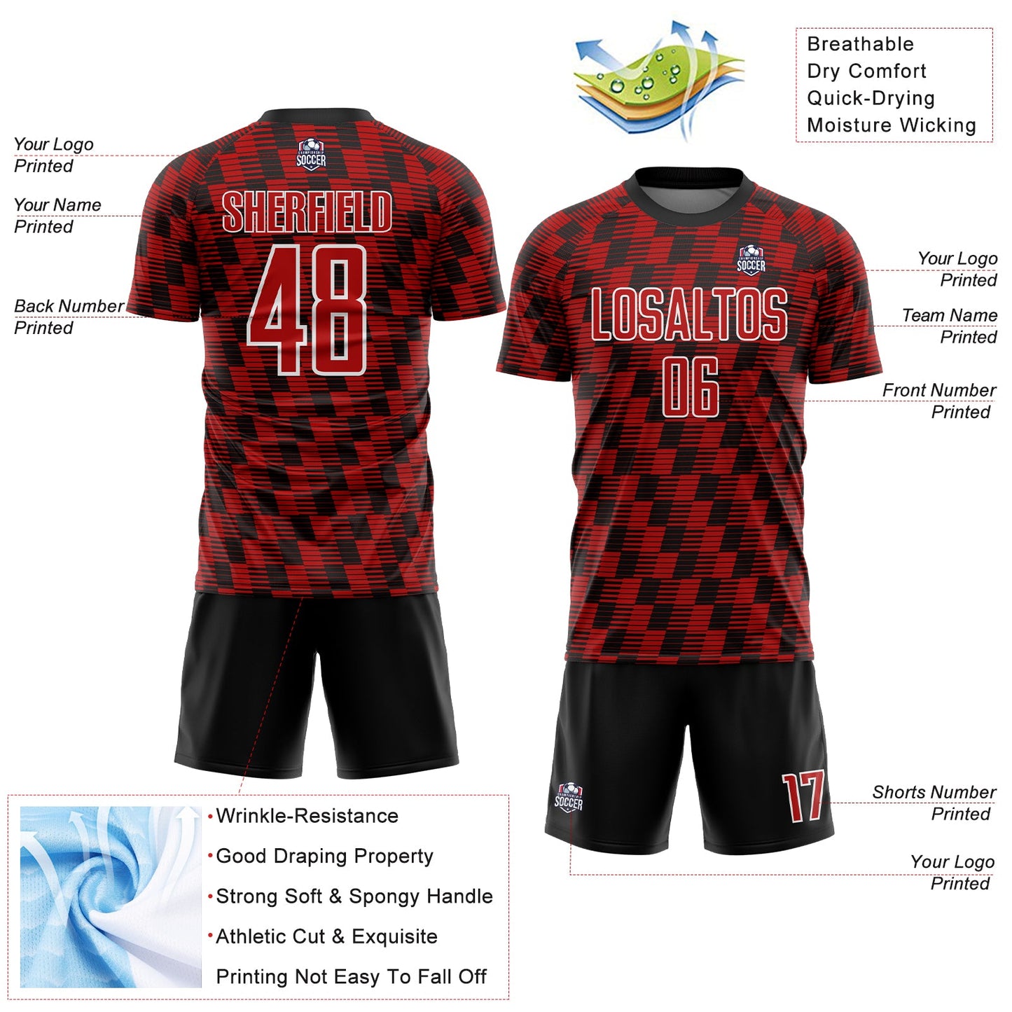 Custom Black Red-White Line Sublimation Soccer Uniform Jersey - Sky-Custom