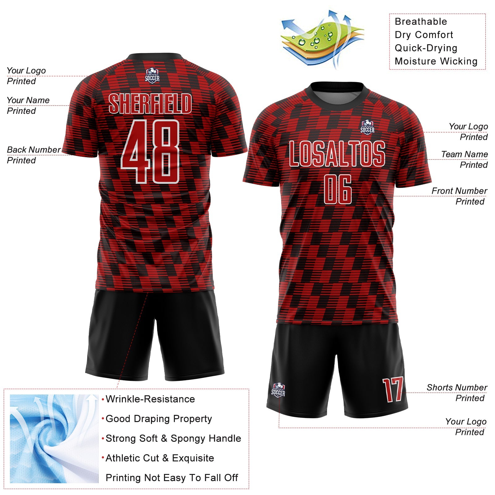 Custom Black Red-White Line Sublimation Soccer Uniform Jersey - Sky-Custom
