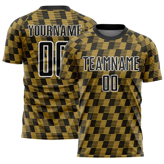 Custom Black Old Gold-White Line Sublimation Soccer Uniform Jersey - Sky-Custom