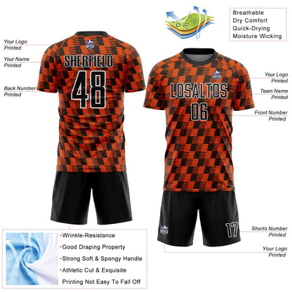Custom Black Orange-White Line Sublimation Soccer Uniform Jersey - Sky-Custom
