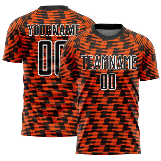 Custom Black Orange-White Line Sublimation Soccer Uniform Jersey - Sky-Custom