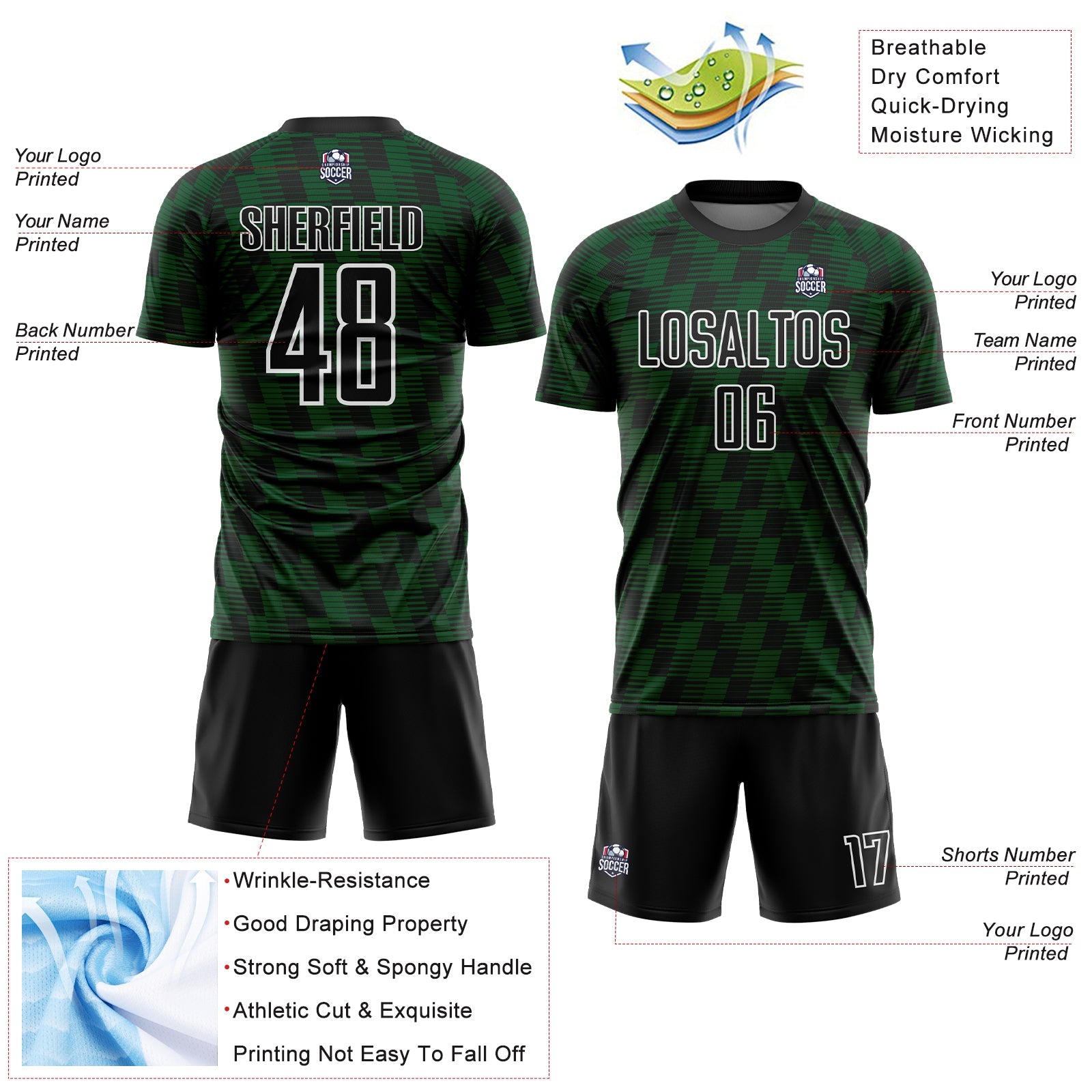 Custom Black Green-White Line Sublimation Soccer Uniform Jersey - Sky-Custom