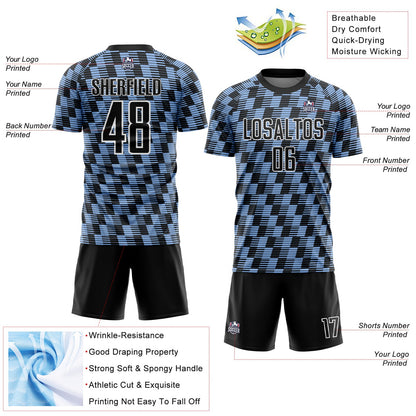 Custom Black Light Blue-White Line Sublimation Soccer Uniform Jersey - Sky-Custom