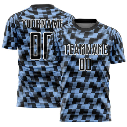 Custom Black Light Blue-White Line Sublimation Soccer Uniform Jersey - Sky-Custom